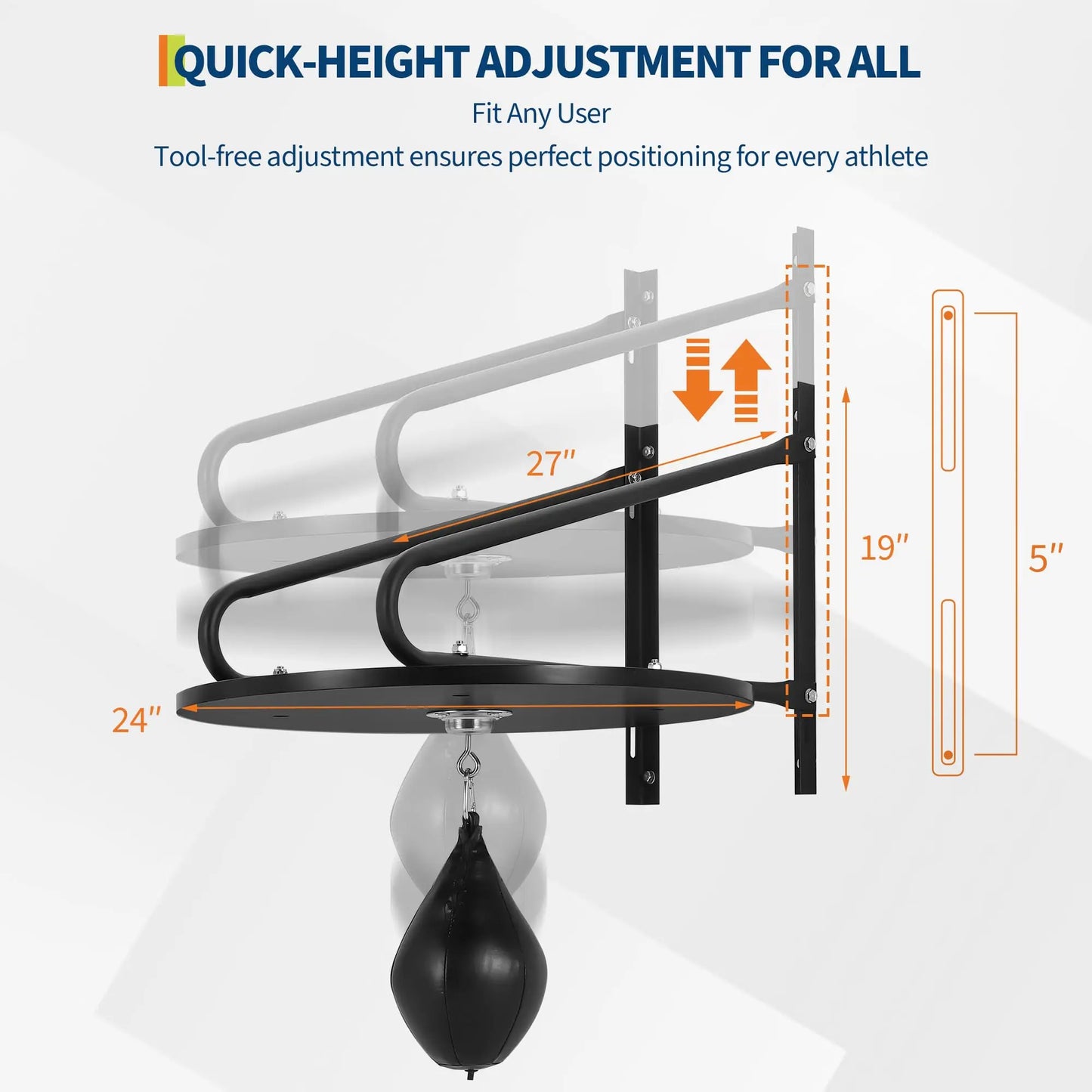 24 Inch Adjustable Speed Bag Platform With 360 Swivel, Heavy Duty Wall Mount Boxing Trainer Station For Home Gym Workout