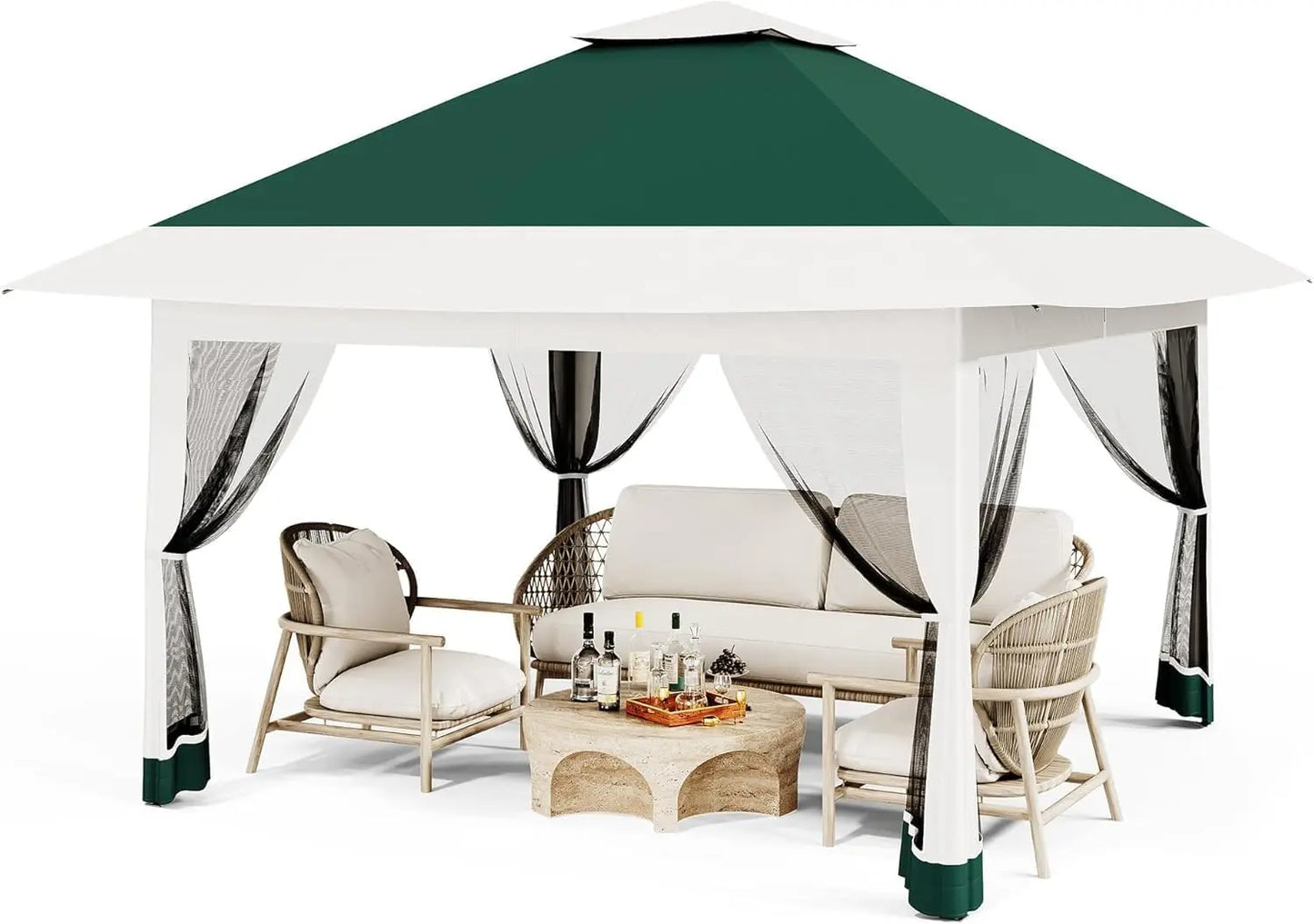 Pop-Up Outdoor Gazebo 13x13FT with Double Roof, Mosquito Netting, Adjustable Height, UV-Resistant Heavy-Duty Patio Canopy Tent