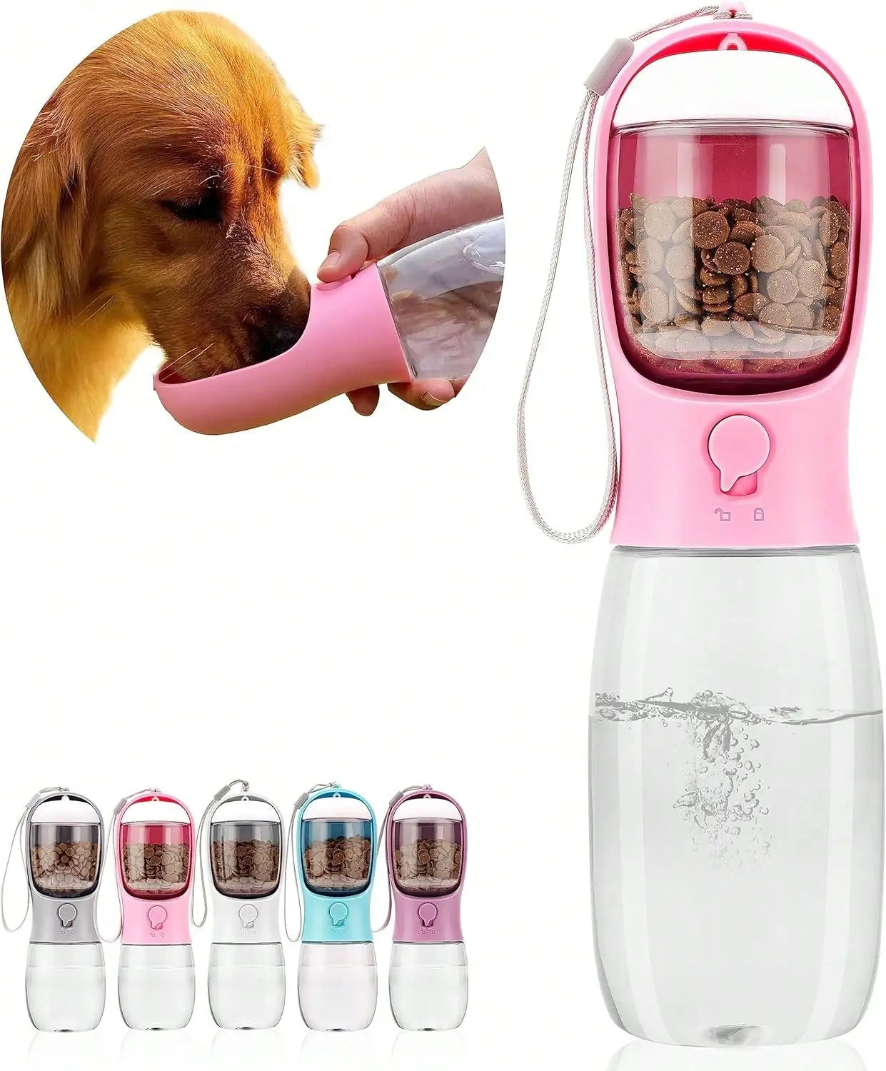 Portable Dog Water Bottle with Food Container, Leak-Resistant 3-in-1 Pet Travel Dispenser with Bowl for Small Dogs and Cats
