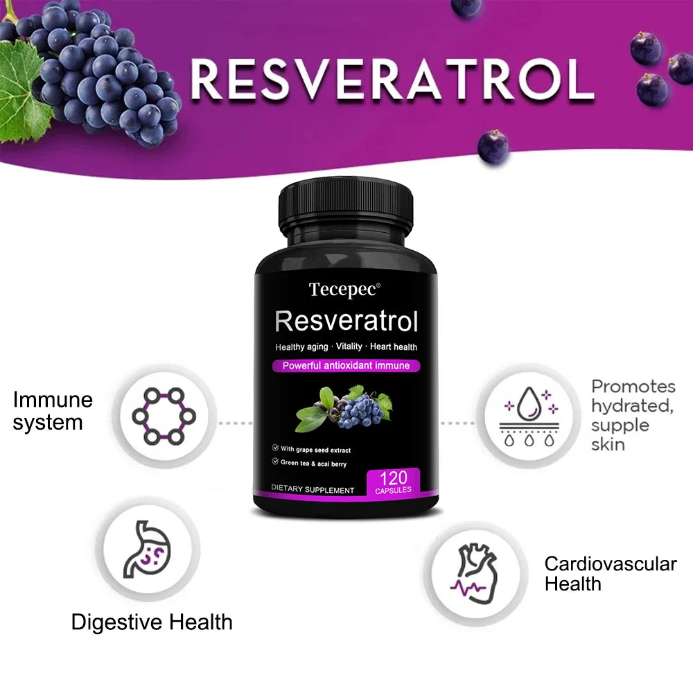 Resveratrol Supplement 1200mg - with Green Tea Leaf & Grape Seed - Anti-Aging, Antioxidant, Cardiovascular Health