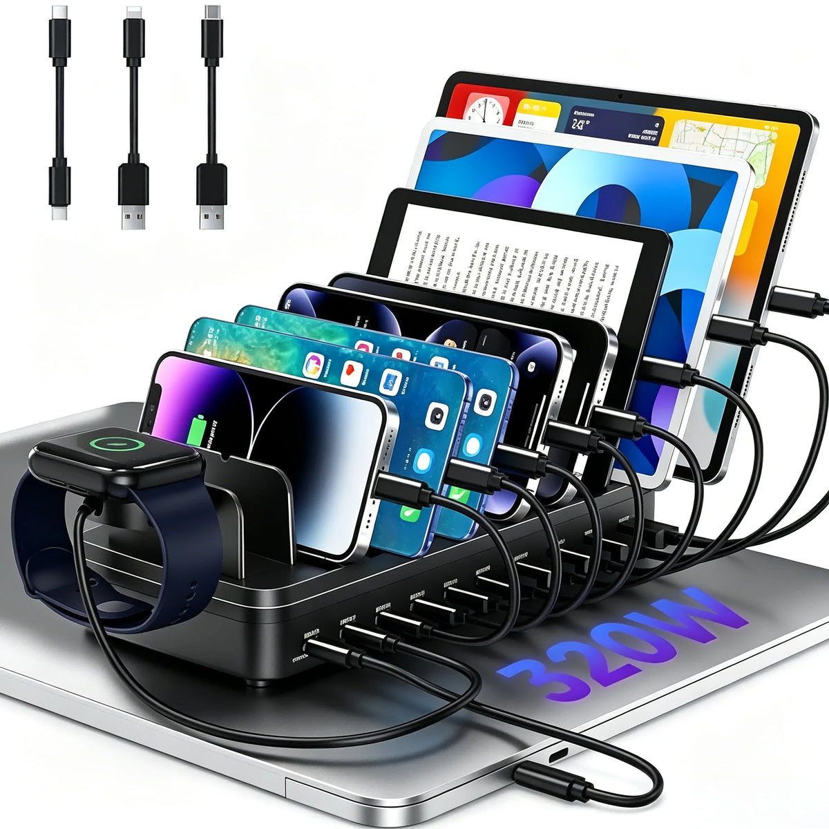 320W Charging Station With Ten Ports for Fast Device Charging