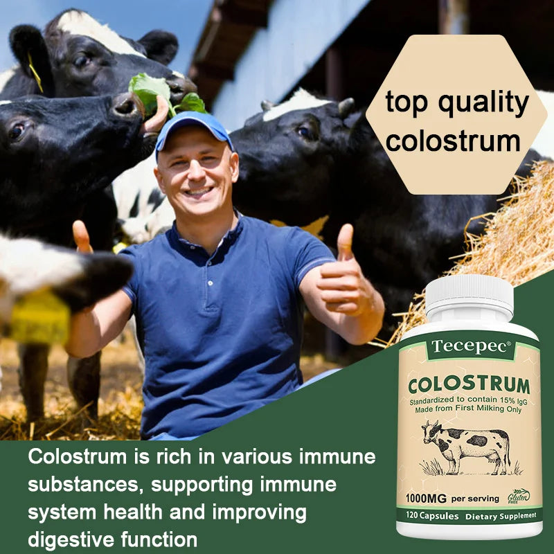 Colostrum 1000mg Capsules - Promotes Gut Health, Improves Athletic Performance, and Maintains Healthy Iron Levels - 120 Capsules