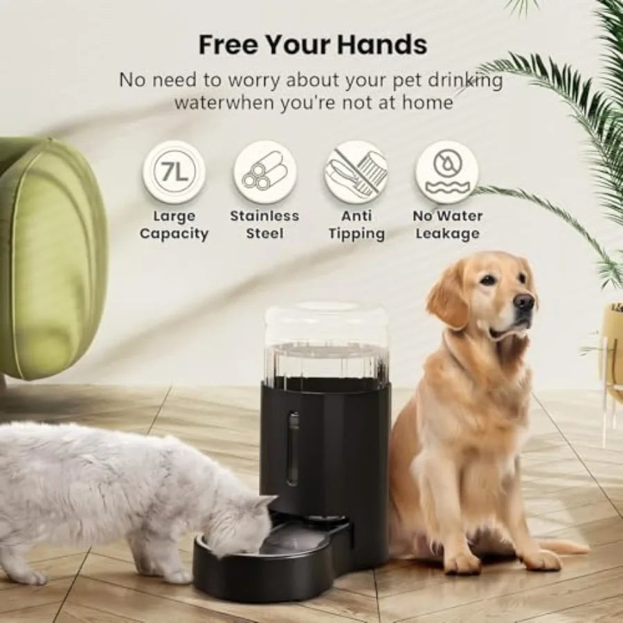Dog Water Bowl Dispenser 7L Automatic Dog and Cat Water Dispenser with Stainless Steel Bowl Gravity Waterer Large Capacity and