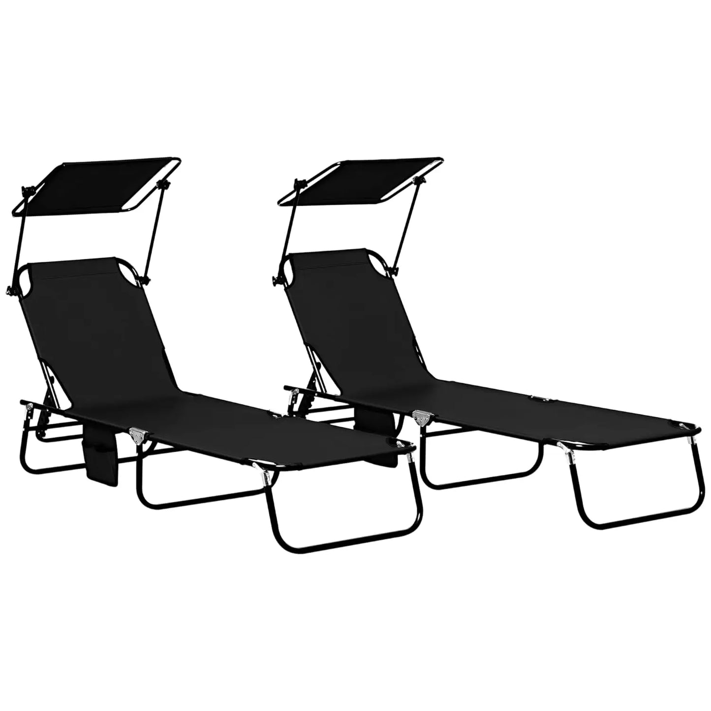 Folding Chaise Lounge Pool Lounge Chairs Set of 2, Outdoor Sun Tanning Chairs with Canopy Shade, Reclining Back, Customized