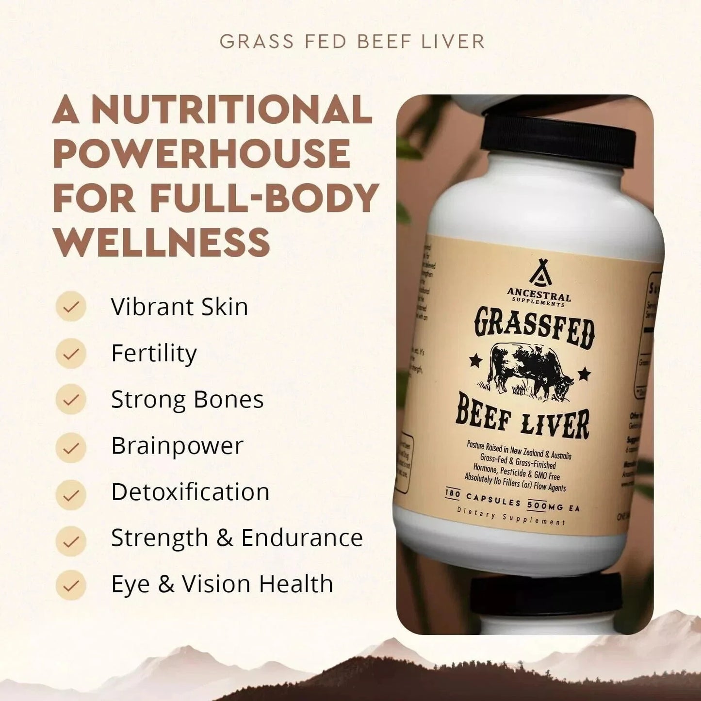 Grass Fed Beef Liver 180 Capsules, Supports Energy Production, Detoxification, Digestion, Immunity and Full Body Wellness