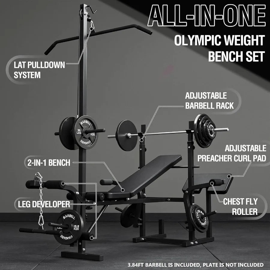 8 in 1 Weight Bench Set with Leg Extension and Leg Curl, Multi-Function Bench Press Set with Preacher Curl Pad and Chest Fly