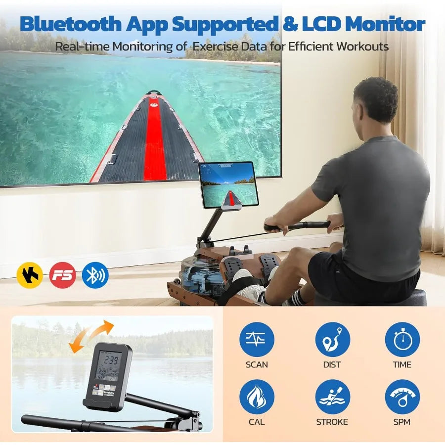 Water Rowing Machines for Home Use, Foldable Row Machine with 400LBS Weight Capacity, Rower Machine with Dedicated LCD Monitor,