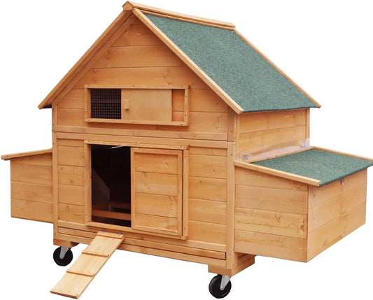 Large Chicken Coop with Wheels, Waterproof Outdoor Hen House for 6-8 Chickens, Movable Chicken House with Two, Customized
