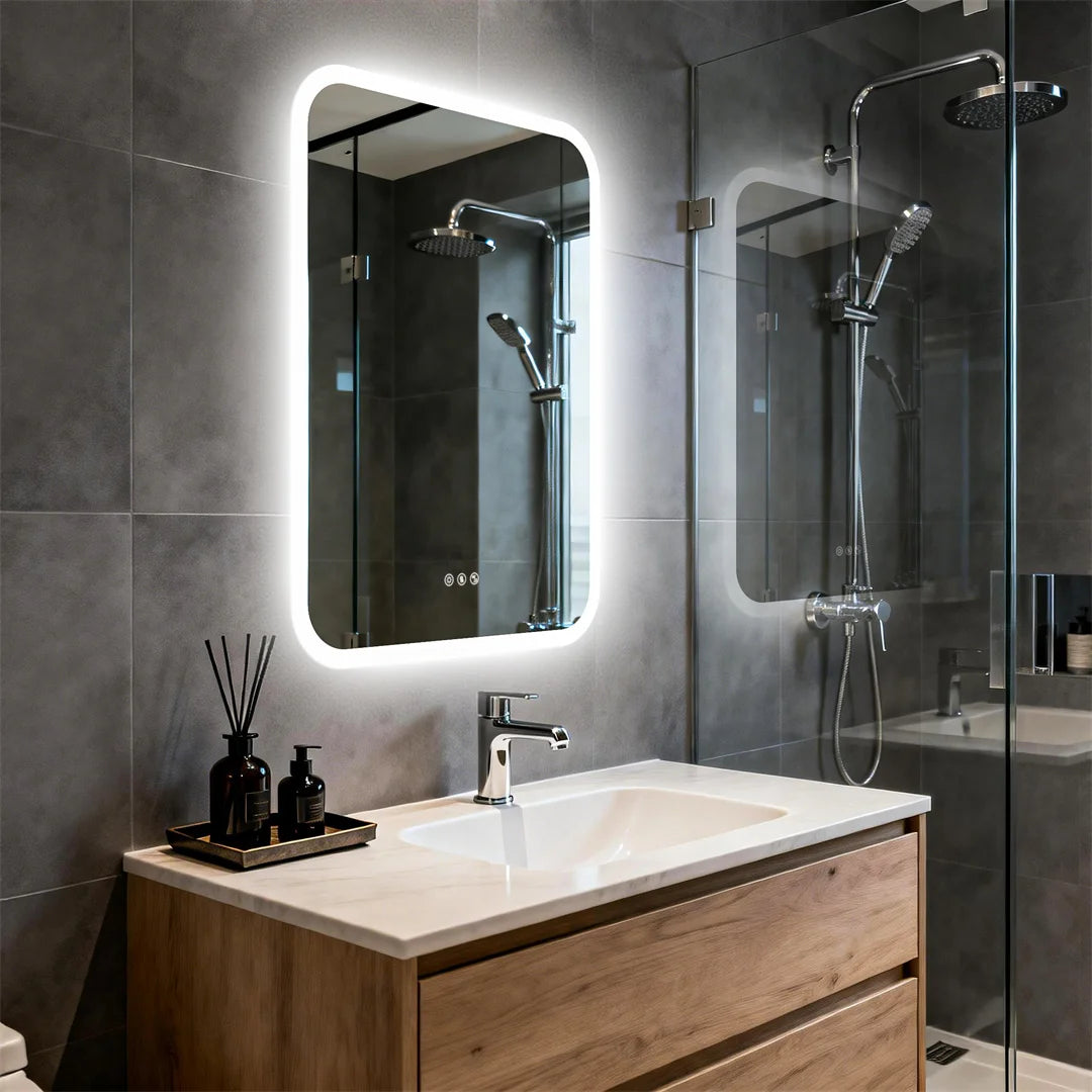 LUVODI 60x80cm Rectangle Smart LED Bathroom Mirror with Bluetooth Speaker - Anti Fog Illuminated Vanity Makeup Mirror Dimmable 3 Colors Wall LED Backlight