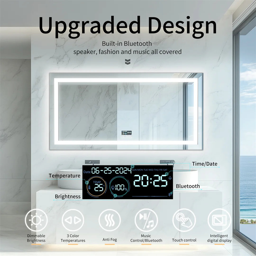 LUVODI Large Illuminate Bluetooth Bathroom Mirror Time Display LED Lighted Full Length Dressing Mirror
