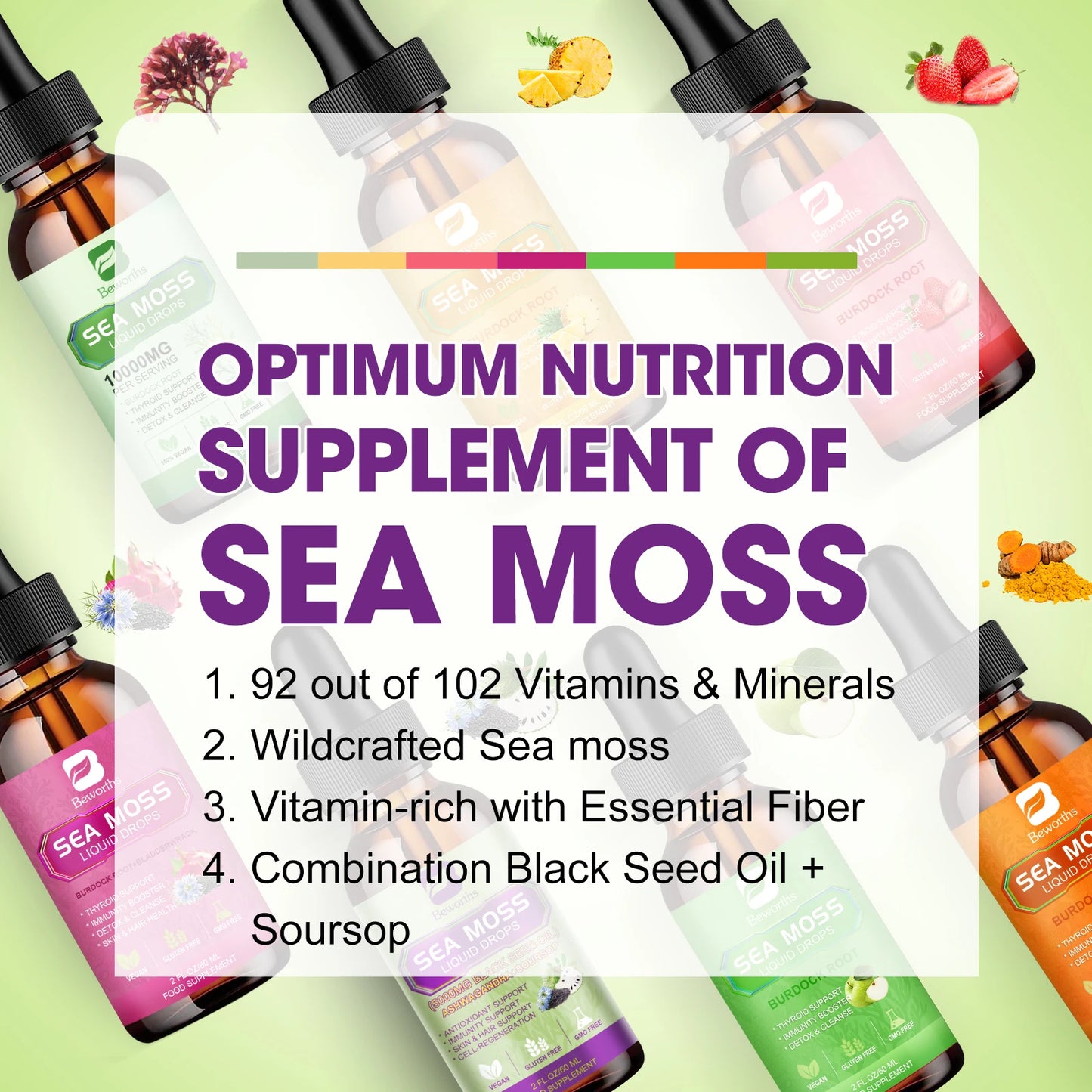 BEWORTHS 60ML Sea Moss Extract Drop Support Immunity and Kidney Health, Promote Digestion and Antioxidation