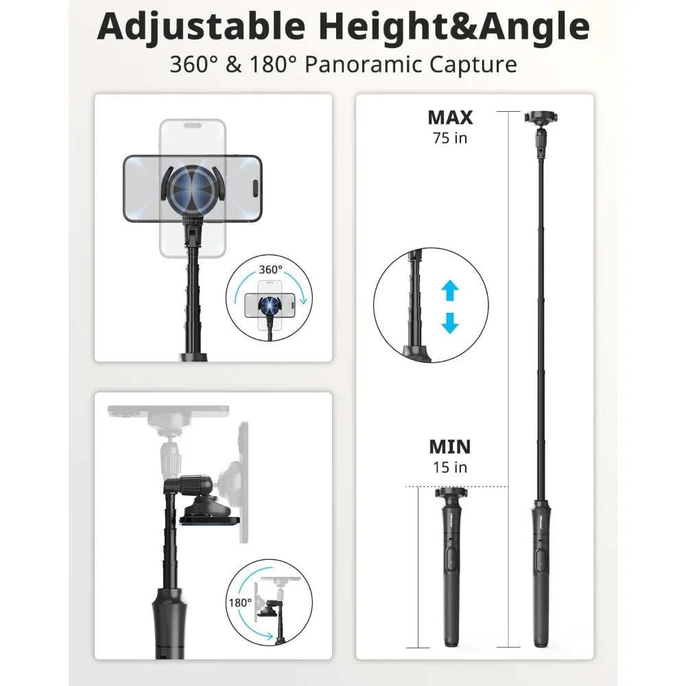72-Inch Magnetic Tripod with Remote, Extendable for iPhones and Android Phones, Compatible with MagSafe