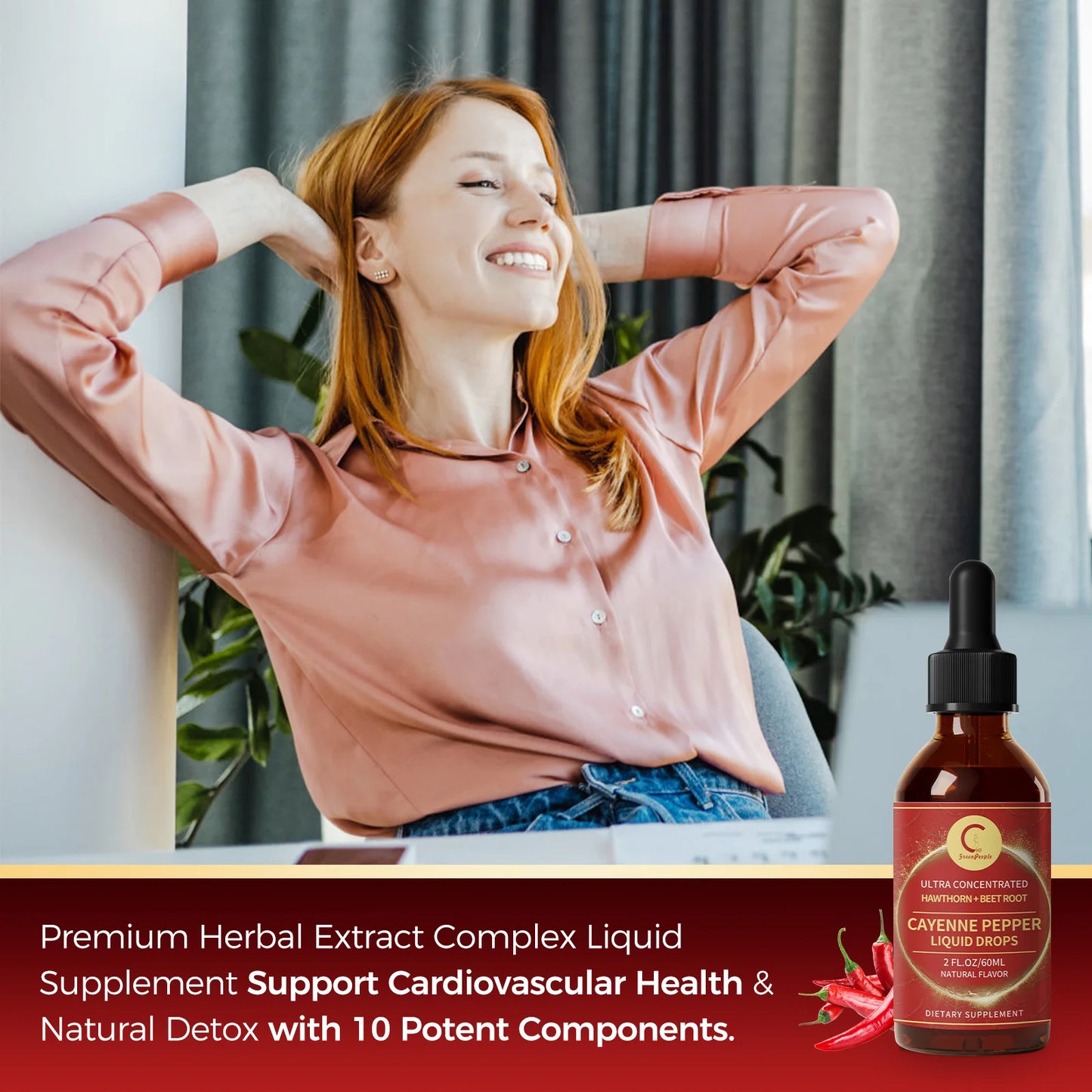 Organic Cayenne Pepper Drops 7-in-1 Complex Turmeric ,Ginseng Garlic Supplement Support Heart Function& Blood Pressure Balance