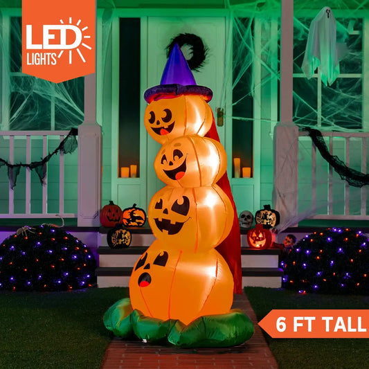 6 FT Tall Halloween Inflatables Stacked Pumpkins with Build-in LEDs for Porch Halloween Pumpkin Gift Decor Blow up Yard Decorations