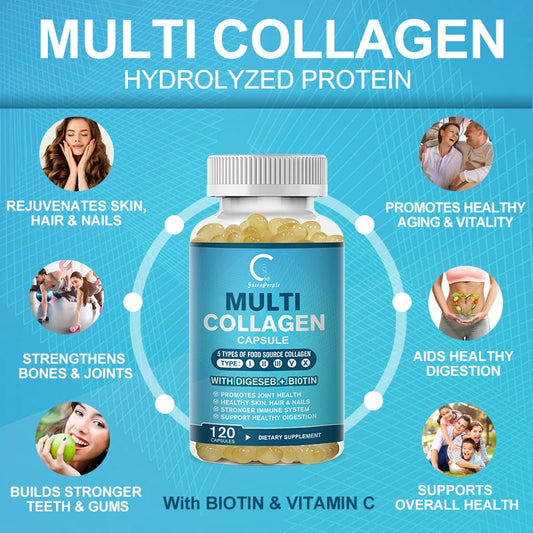 GPGP GreenPeople Multi Collagen Complex Capsule Collagen Hydrolyzed Protein for Hair,Skin,Nails for Women & Men Anti-Aging