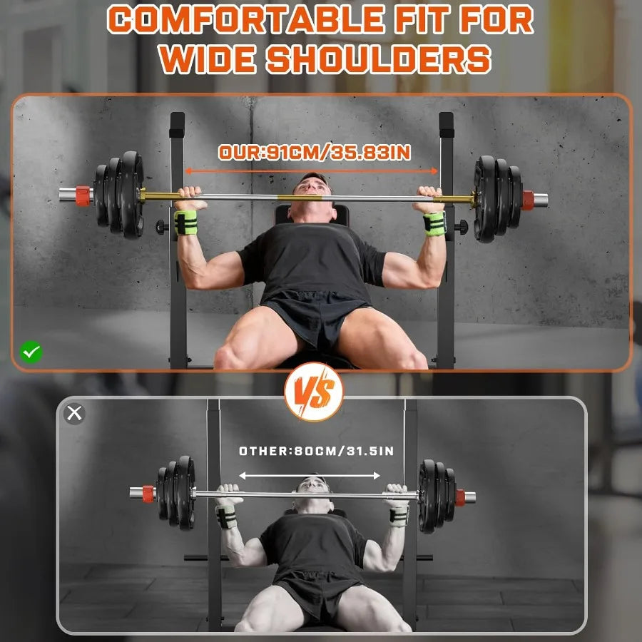 Adjustable Weight Bench with Squat Rack, 770lbs Heavy Duty Bench Press for Home Gym, Multi-Function Flat Incline Workout Bench