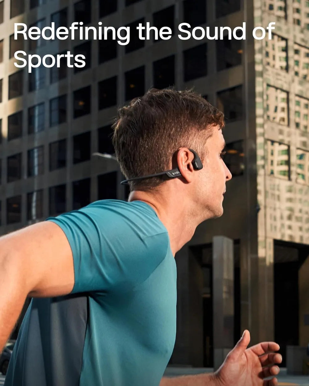 Open-Ear Bone Conduction Headphones, Bluetooth Sport Earphones for Running & Workouts, Sweat Resistant, Secure Fit, Deep Bass, Smart Mic, Reflective Strip