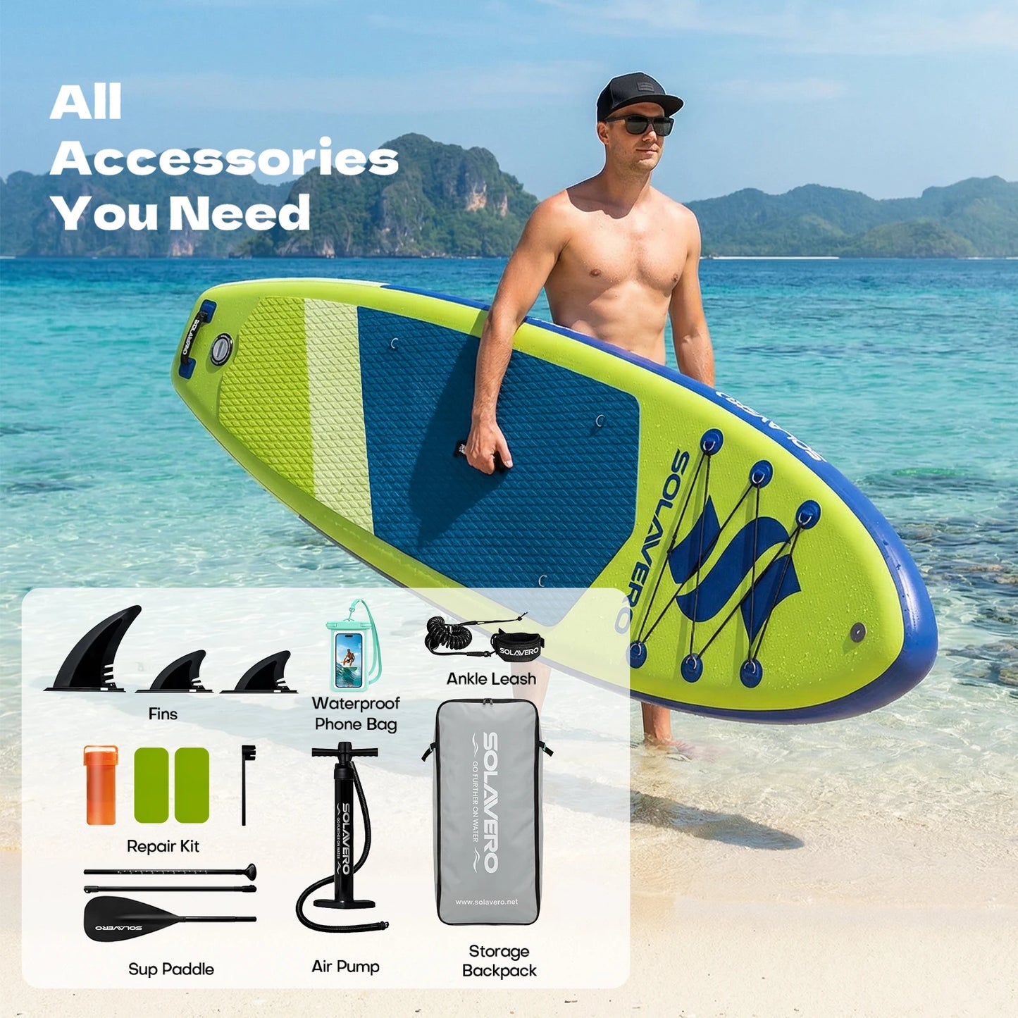 Inflatable Stand Up Paddle Board with Accessories, Wide Stable SUP Yoga Board, Non-Slip Deck, Paddle, Pump, Leash & Carry Bag for Youth & Adults
