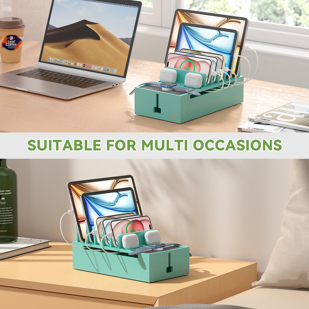 Bamboo Charging Station Organizer for Phones and Tablets