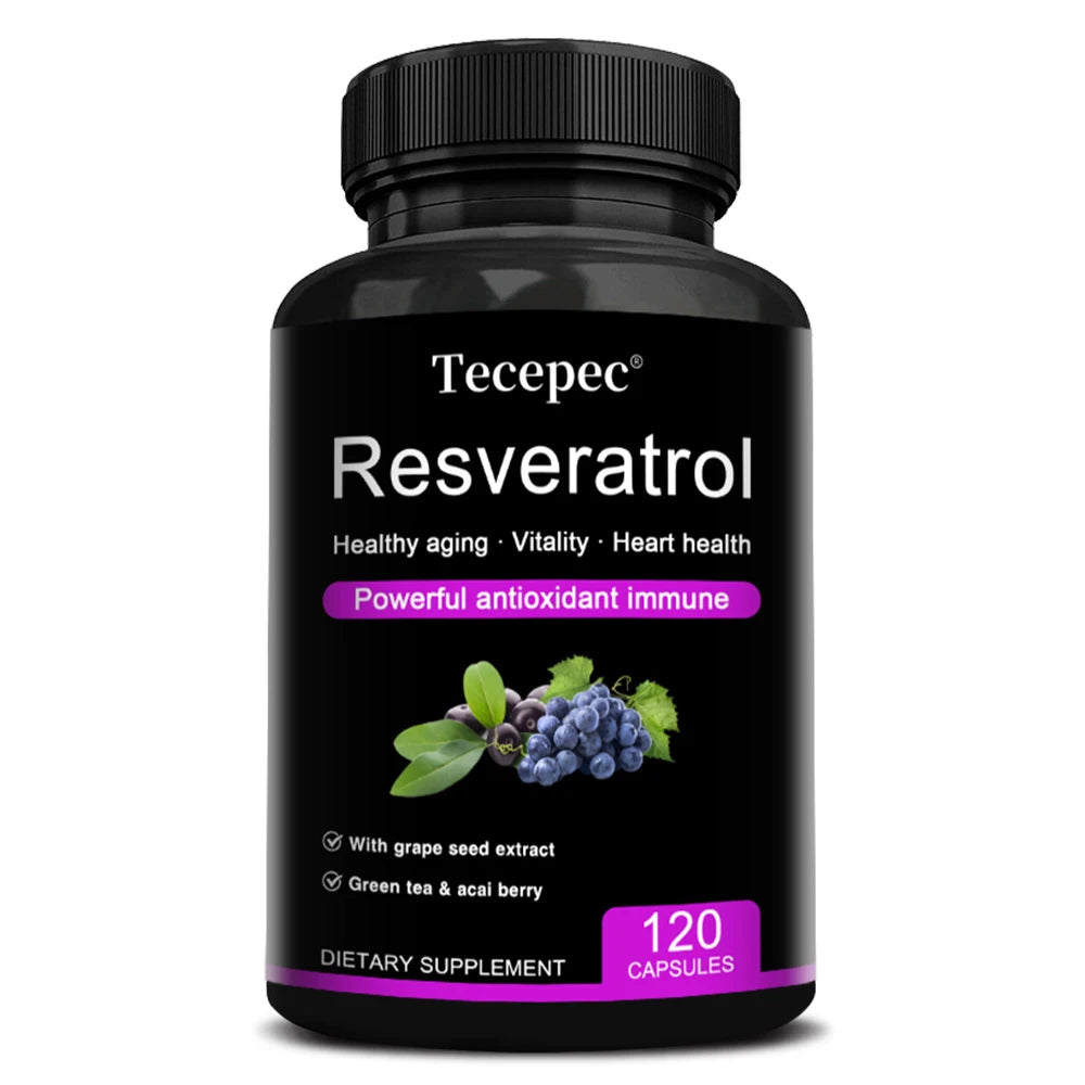 Resveratrol Supplement 1200mg - with Green Tea Leaf & Grape Seed - Anti-Aging, Antioxidant, Cardiovascular Health