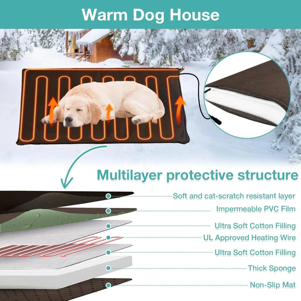 Outdoor Heated Dog House Anti Chew Iron Frame Insulated Shelter