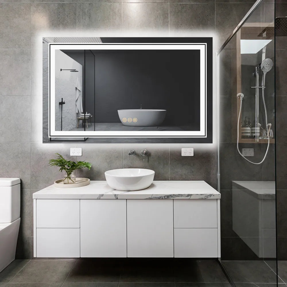 LUVODI Large Full-Length Mirror for Bathroom Double Sink Dressing Salon with 3-Color Lights Adjustable Illumination Makeup Mirror