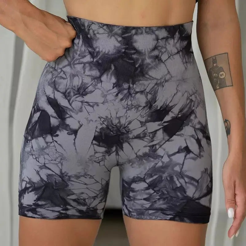 Tie-Dye Yoga Shorts for Women High Elastic Gym Shorts Push Up Sports Shorts Running Workout Fitness Women Short Sports Leggings
