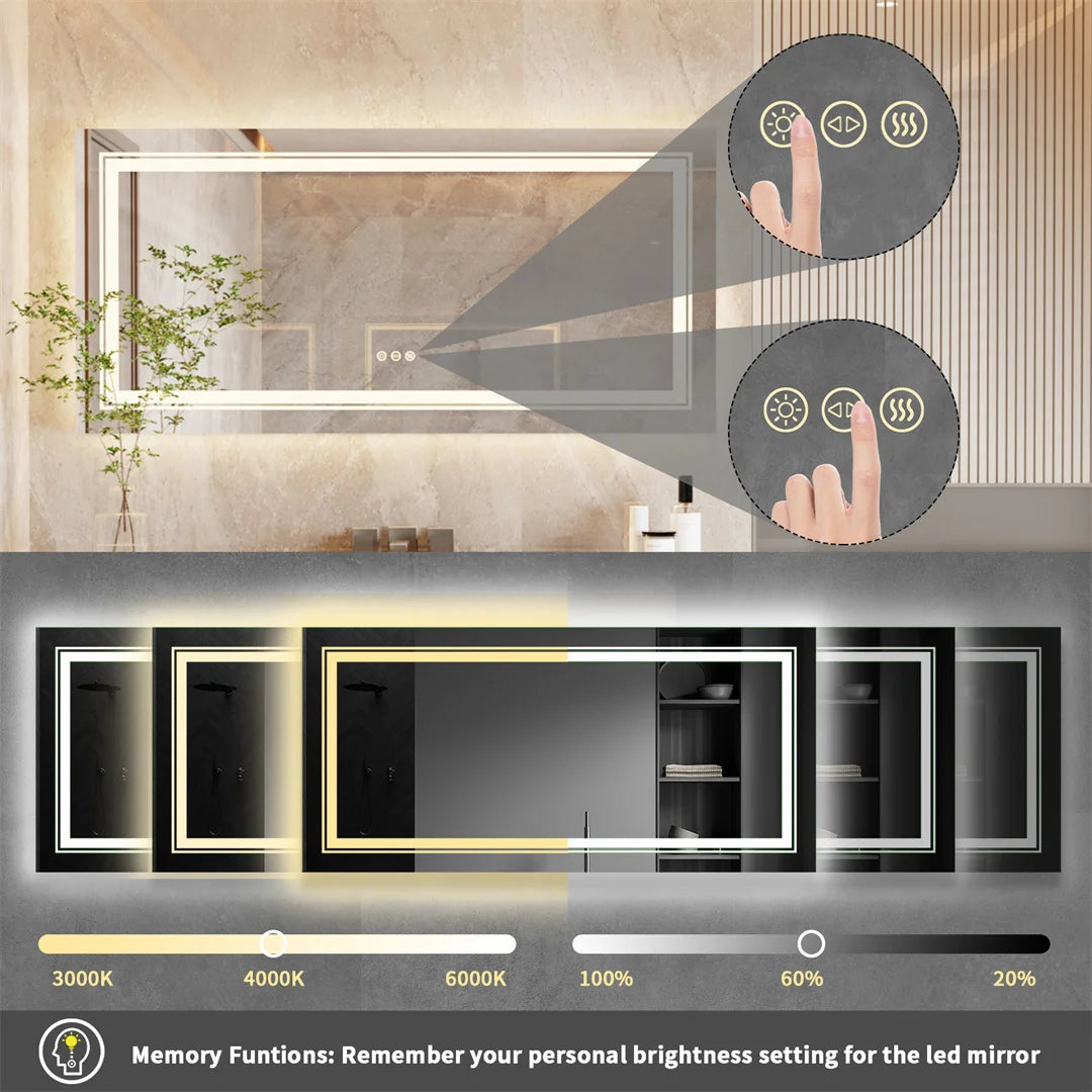 LUVODI Large Full-Length Mirror for Bathroom Double Sink Dressing Salon with 3-Color Lights Adjustable Illumination Makeup Mirror