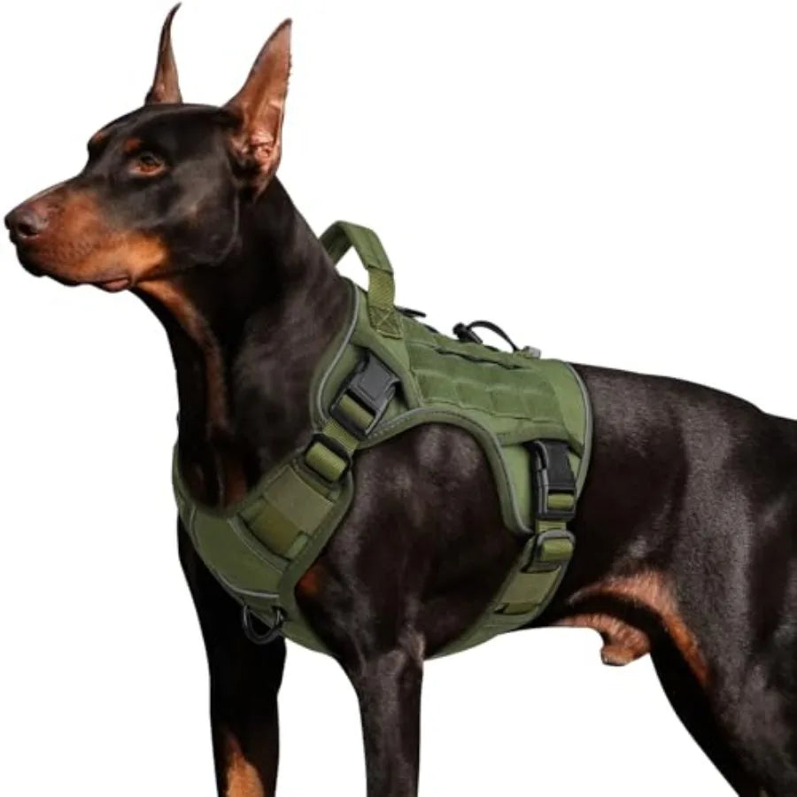 Tactical Dog Harness for Large Dogs, Heavy Duty No Pull Dog Harness with Handle, Adjustable Reflective, Green Military K9 Style