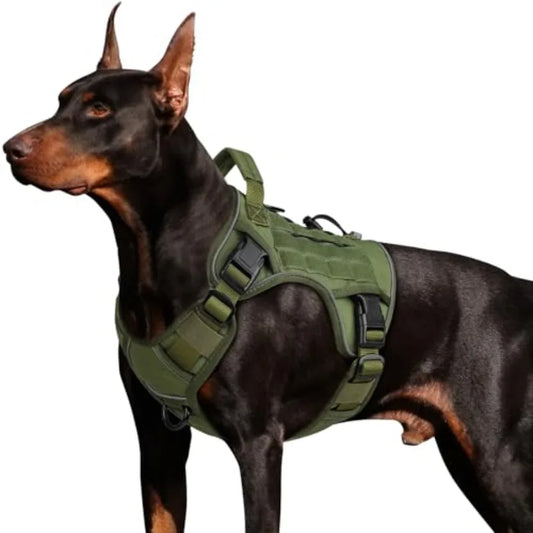 Tactical Dog Harness for Large Dogs, Heavy Duty No Pull Dog Harness with Handle, Adjustable Reflective, Green Military K9 Style