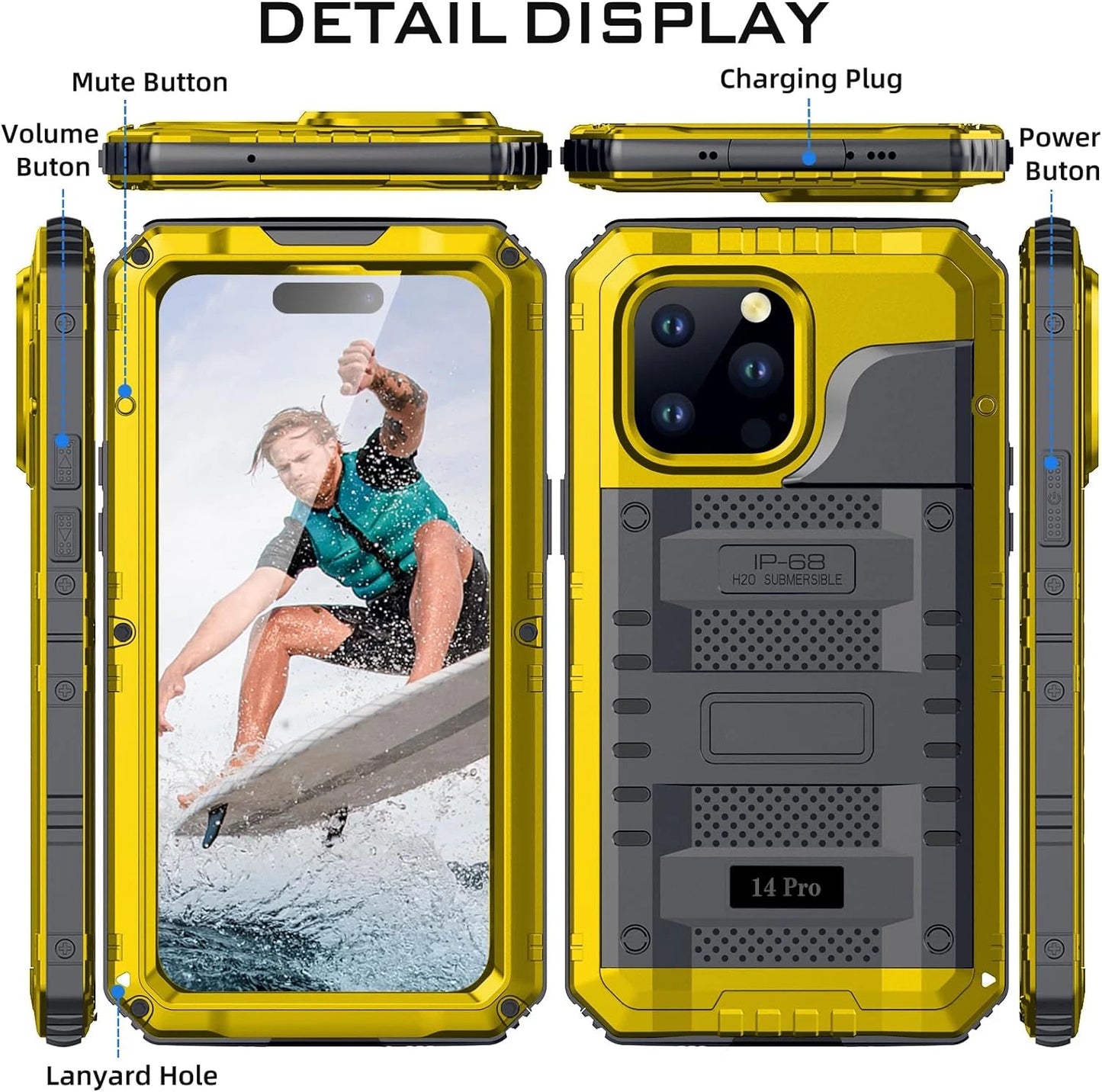 YUKIZOE IP68 Waterproof Rugged Metal Armor Case Screen Protector for iPhone