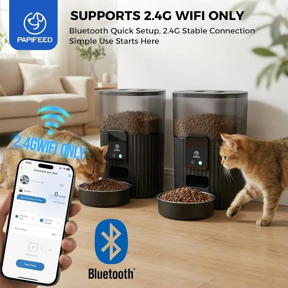 Automatic Cat Feeder with App, 2.4G WiFi Food Dispenser, 3L Slow Feeder Timed Cat Feeders for Dry Food, 10 Meals/Day, 6 Portions