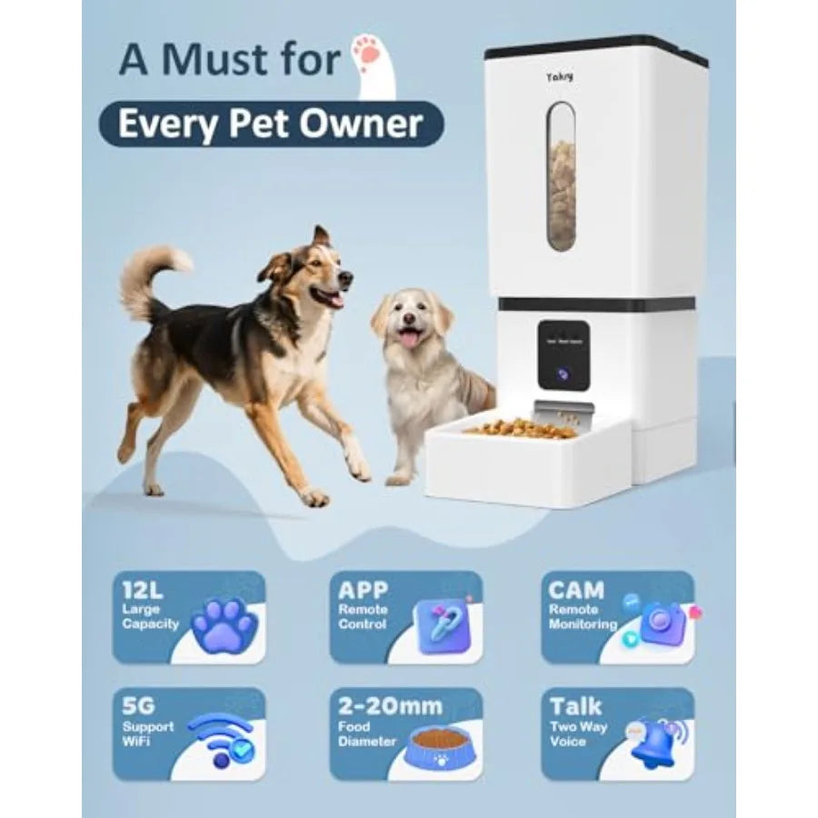 Automatic Dog Feeder Large Breed with Camera - 12L/50 Cups 5G WiFi App Control Dog Food Dispenser Easy Setup HD 1080P Video wit