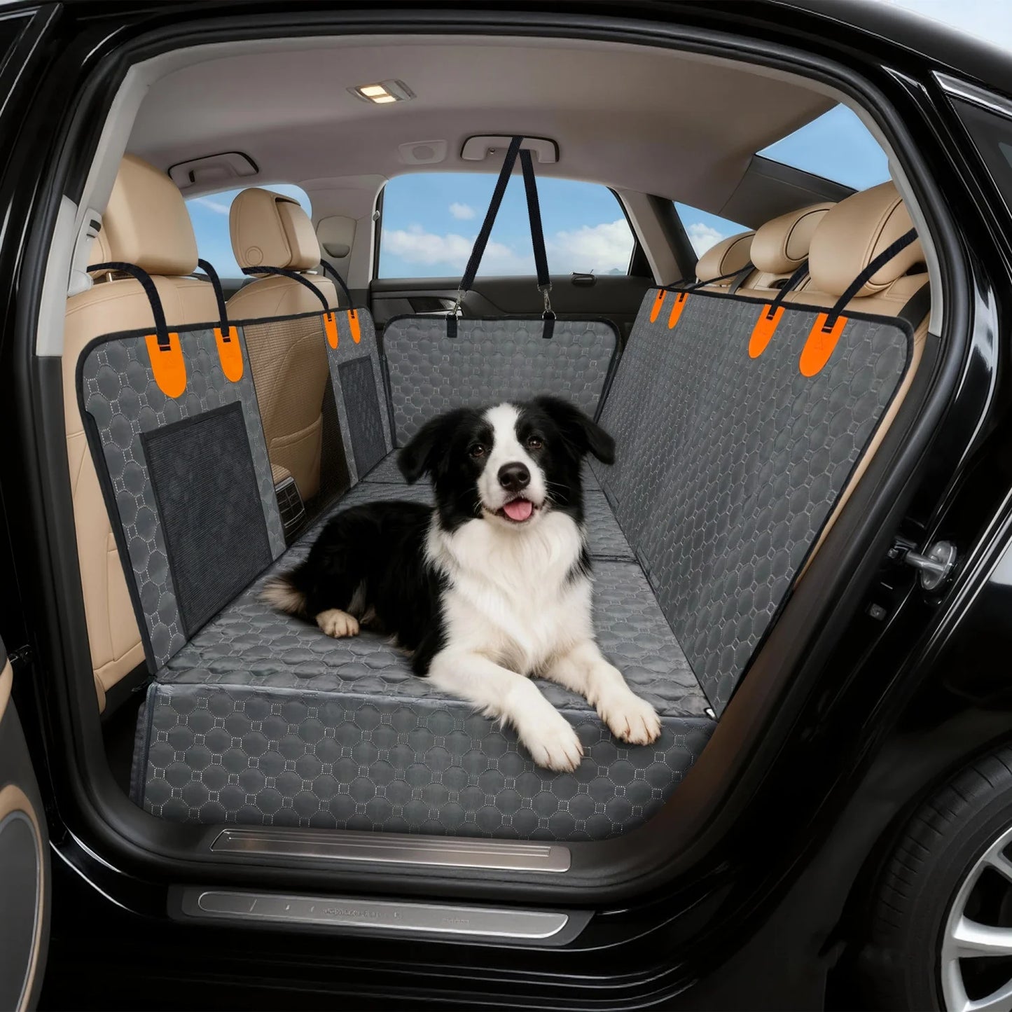 Dog Car Seat Cover for Pets Waterproof Car Back Seat Extender Dog Hammock Bed Hard Bottom Backseat Protector with Pockets