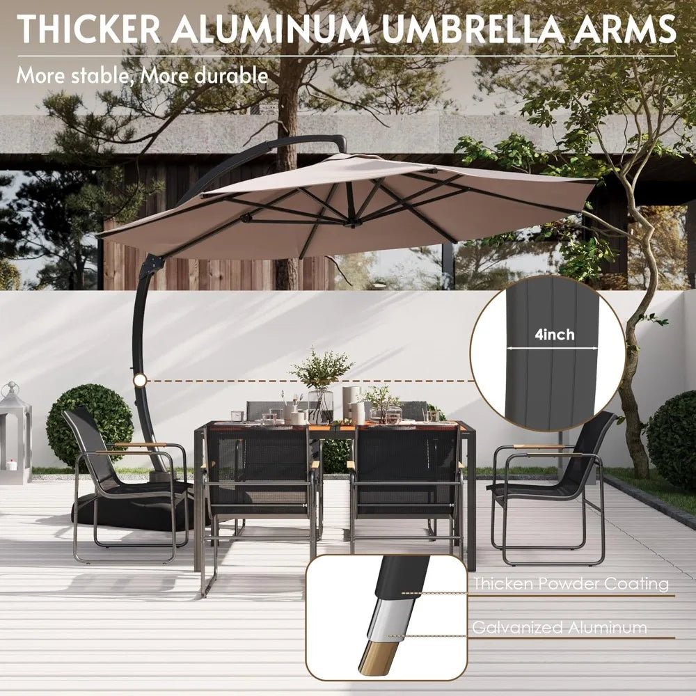 11FT Solar Powered LED Light Cantilever Patio Umbrella with Base Included, Large Cantilever Umbrella with, Customized
