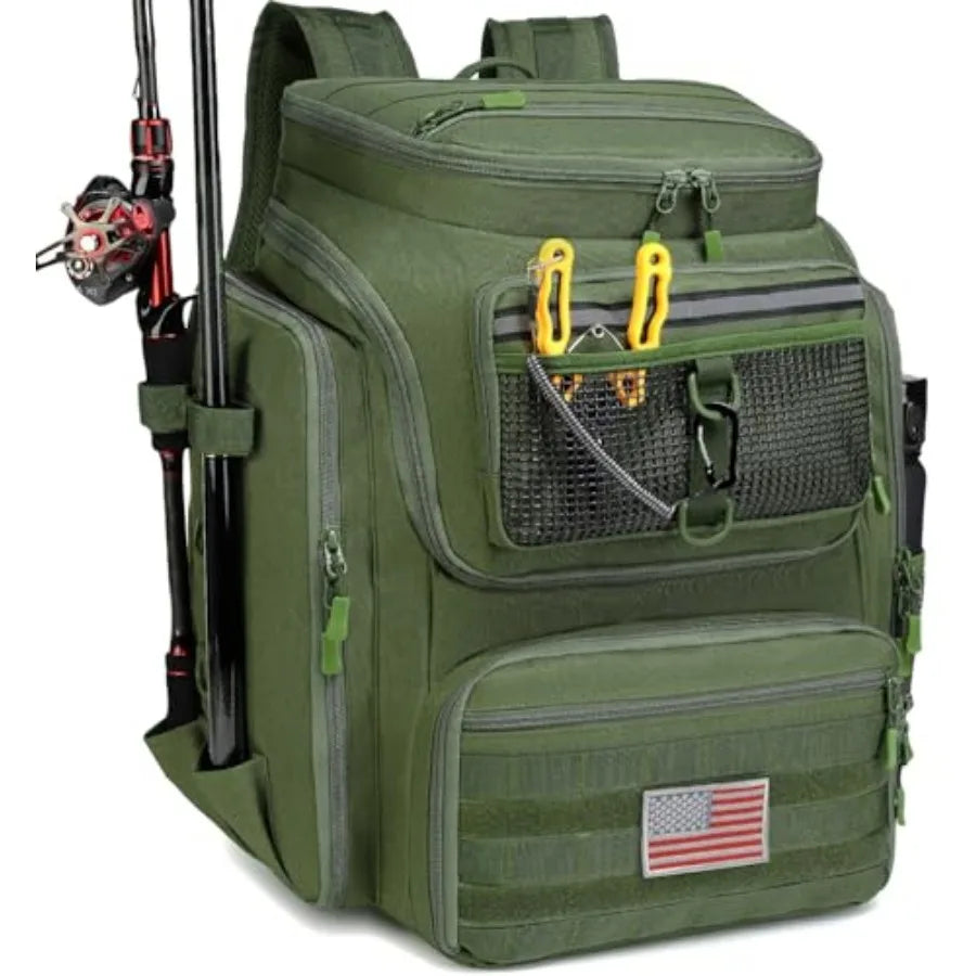Fishing Backpack 45L with Rod Holders, Water-Resistant Tackle Backpack for Fishermen, Large Capacity Fishing Gear Bag for Trave