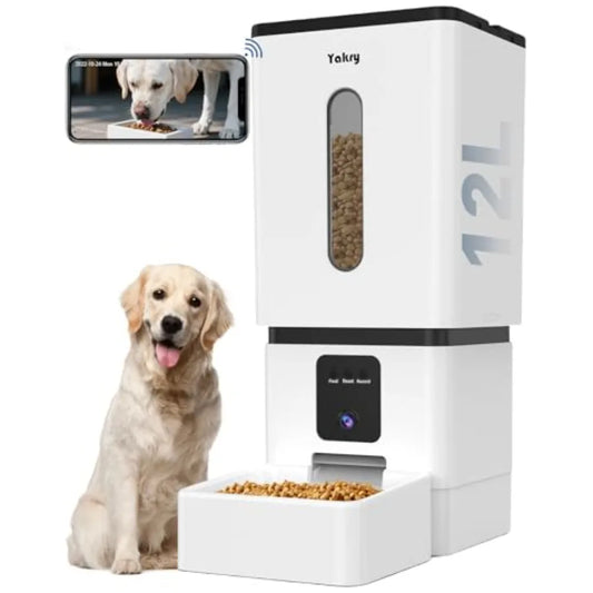 Automatic Dog Feeder Large Breed with Camera - 12L/50 Cups 5G WiFi App Control Dog Food Dispenser Easy Setup HD 1080P Video wit