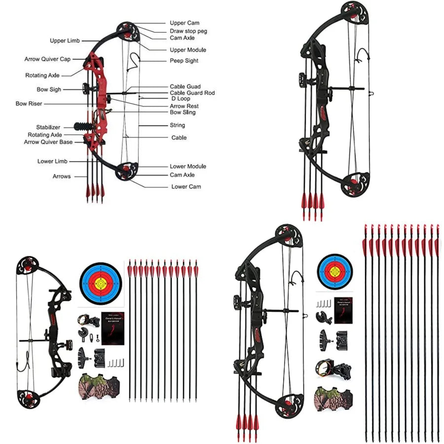 Compound Bow Archery for Youth and Beginner, Right Handed, 19-28 Draw Length, 15-29 Lbs Draw Weight, 260 fps