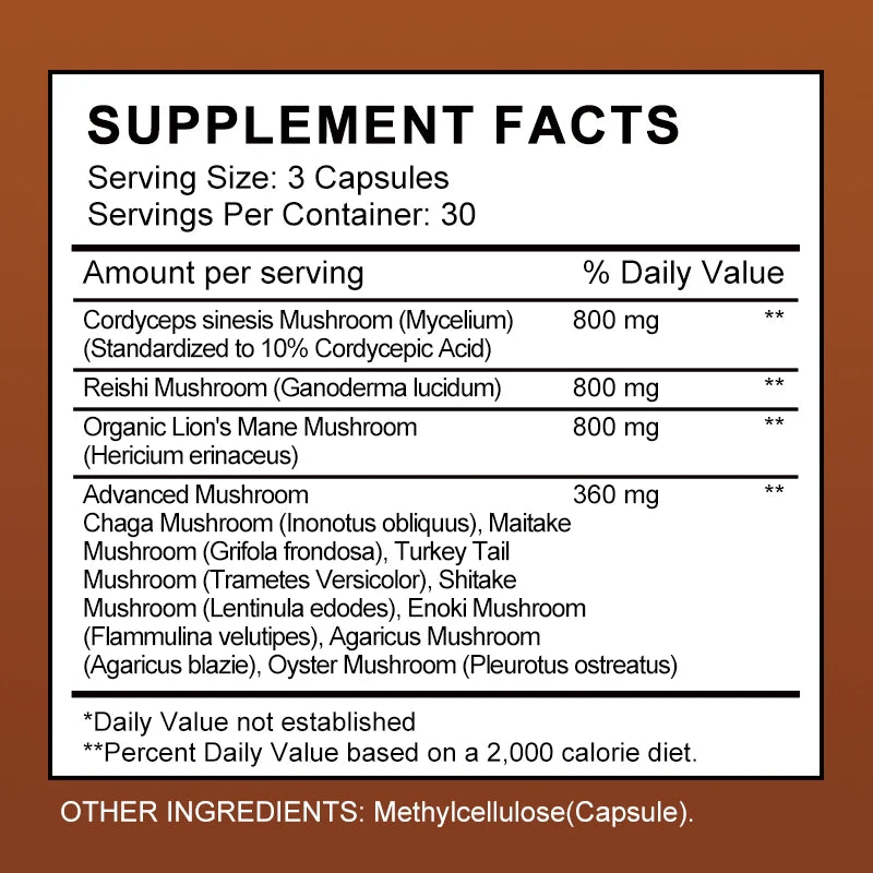BBEEAAUU Mushroom Complex Capsules Support Energy, Digestion,Focus,Memory & Brain Overall Health Support Dietary Supplement