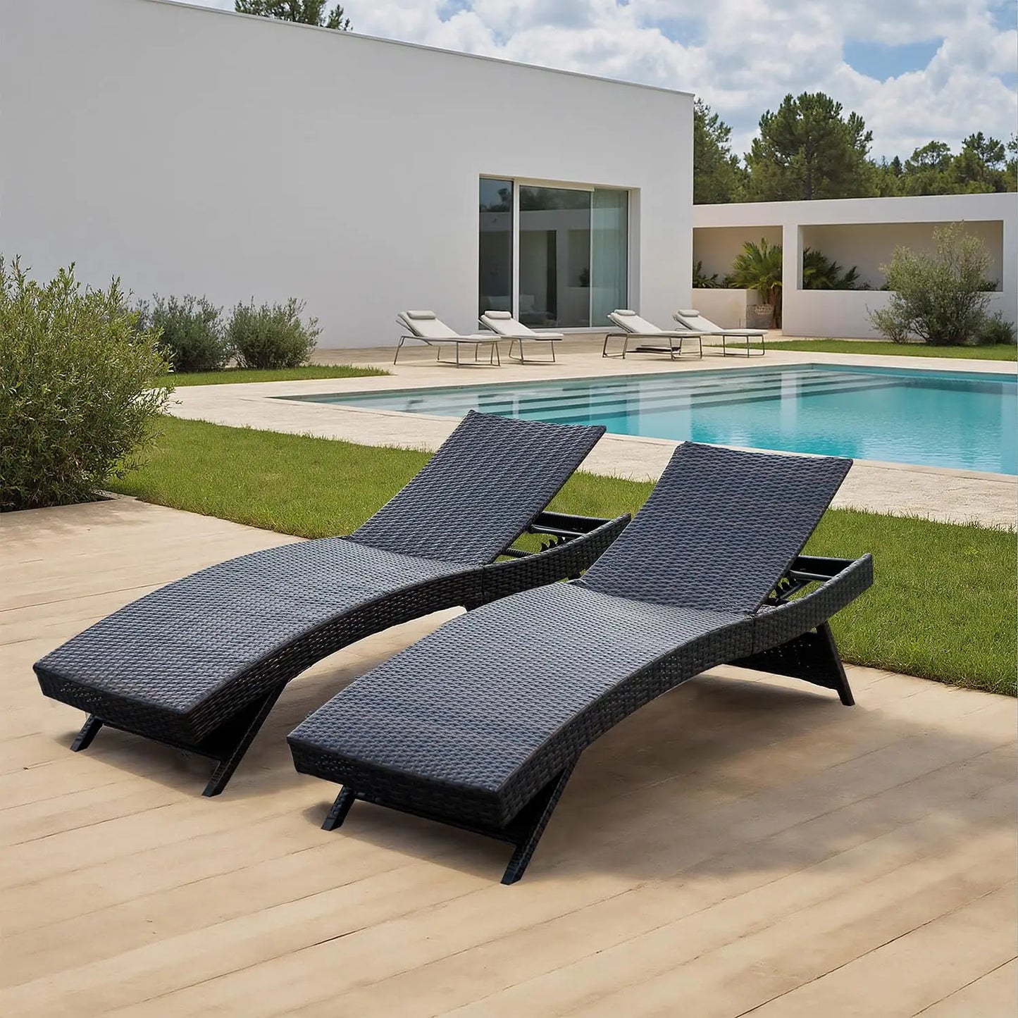 Rattan Adjustable Backrest Chaise Lounge Set 2, Outdoor Pool Recliner Patio Chairs Lounge Chair Set 2 for, Customized