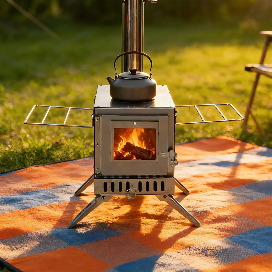 Hot Tent Stove: Stainless Steel Wood Burning Stove Portable Wood Stove w/ Chimney Pipes for Outdoor Heating & Cooking, Hot Tent Stove for Camping