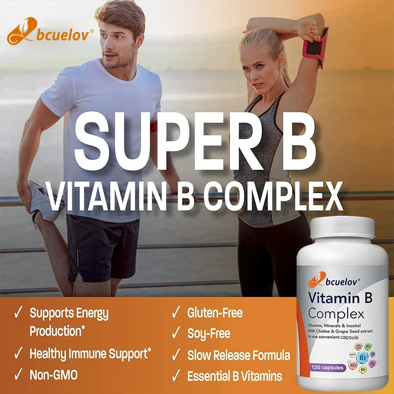 Vitamin B Complex Supplement, with Choline & Grape Seed Extract, Boosts Immunity, Metabolism, Supports Nervous System