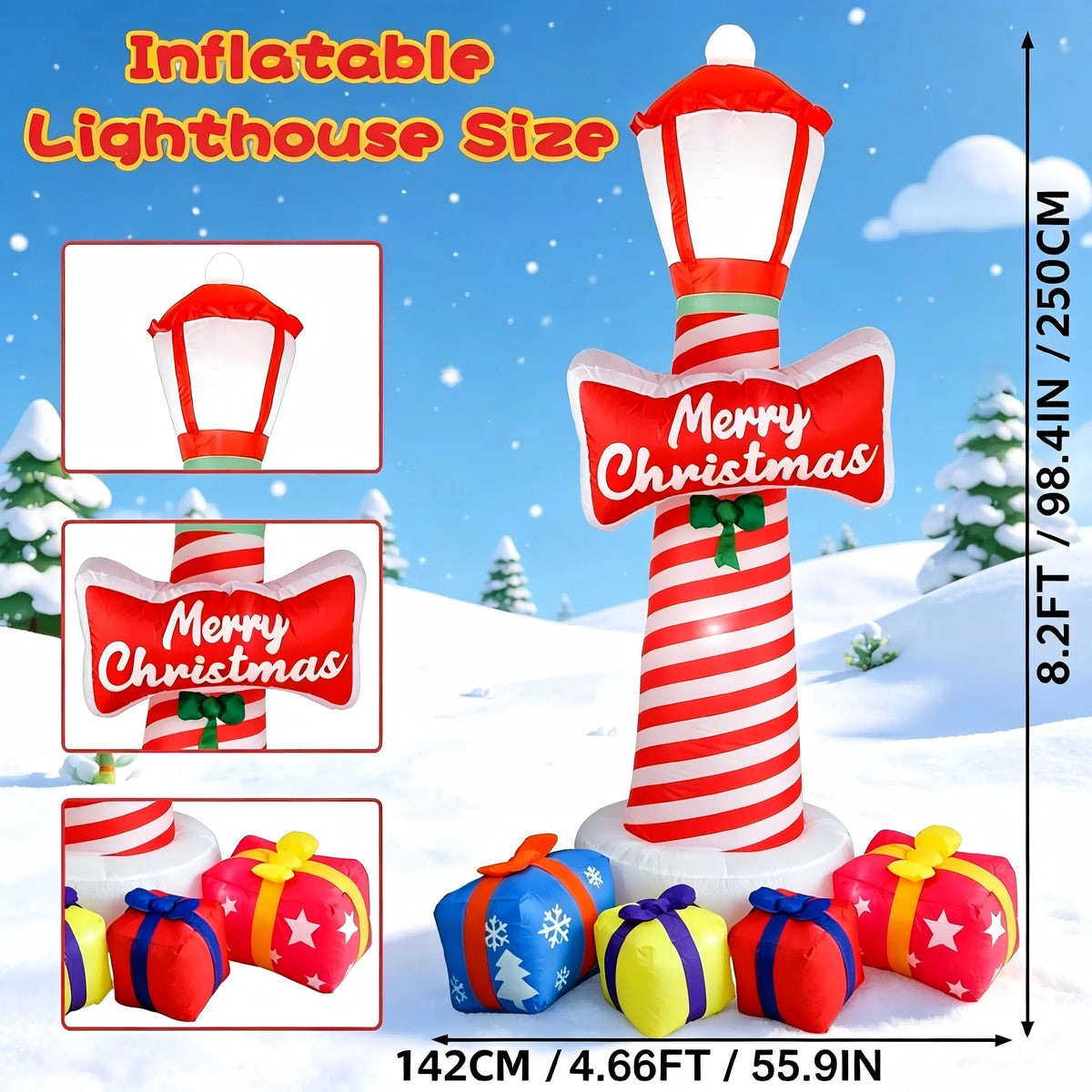 8.2FT Christmas Inflatable Lighthouse Blow Ups Yard Decor with Built-in LED Lights,