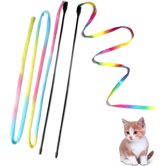 Cat Wand Toys Interactive Kitten Toys Indoor Cats Colorful Teaser Wand String Exercise Kitten Stick Kitty Rope Toy Rainbow Ribbo