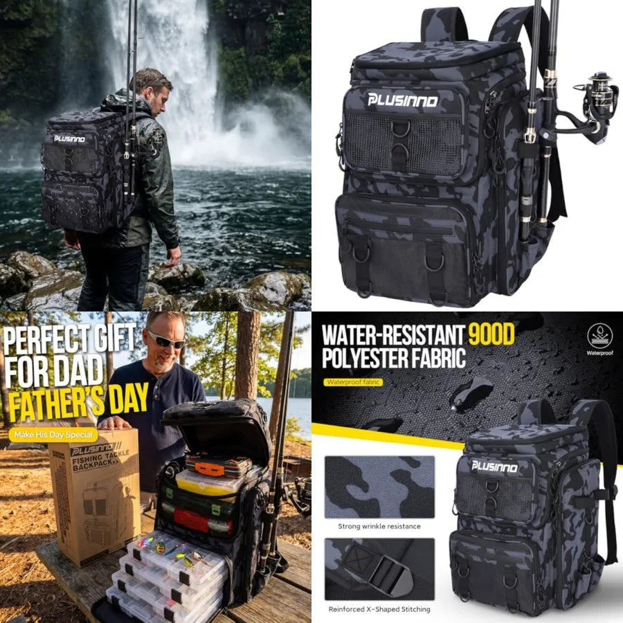 Fishing Tackle Backpack with Rod Holders42L Water-resistant Fishing Bag Store Fishing Gear, Fish Gifts For Men
