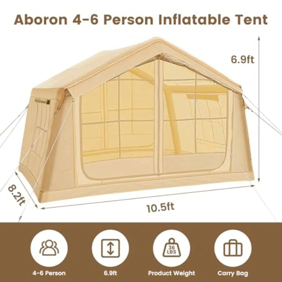 4-6 Person Inflatable Camping Tent, Easy Setup Blow Up Tent with Hand Pump,PU3000mm Waterproof Breathable 4 Season Glamping Tent