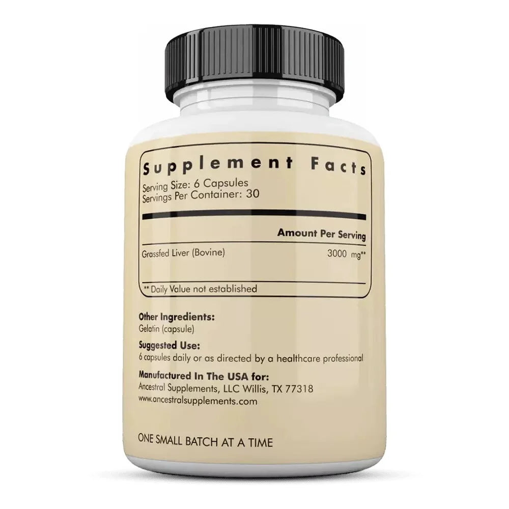 Grass Fed Beef Liver 180 Capsules, Supports Energy Production, Detoxification, Digestion, Immunity and Full Body Wellness