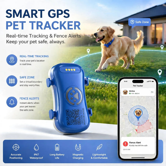 GPS Dog Cat 4G Tracker Built-in SIM with Real-Time Tracking Device, WiFi Home Positioning, IP67 Waterproof, Plan Required