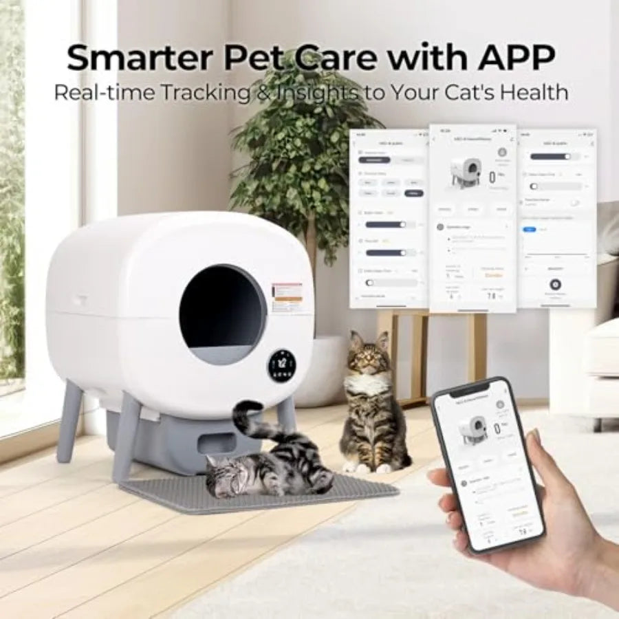 Extra Large Self-Cleaning Cat Litter Box for Multiple Cats with Odor-Free Technology App-Controlled Operation Ambient Light Was