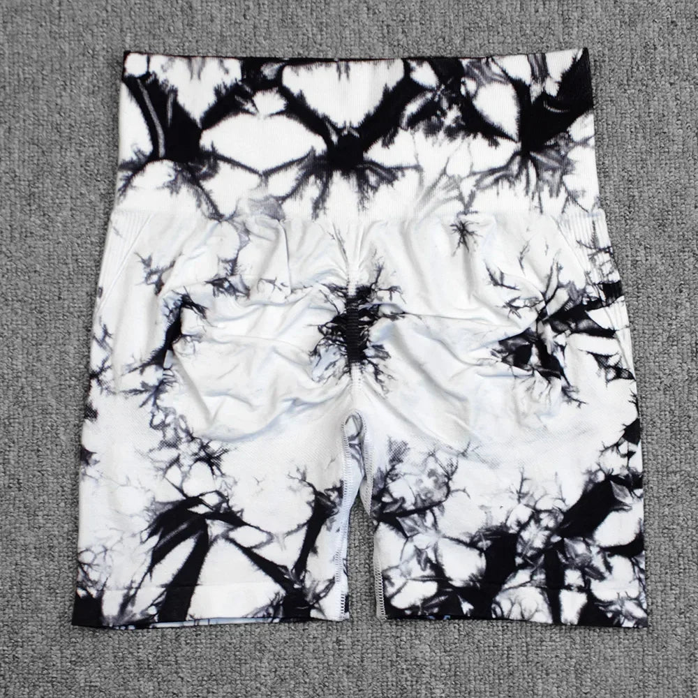 Tie-Dye Yoga Shorts for Women High Elastic Gym Shorts Push Up Sports Shorts Running Workout Fitness Women Short Sports Leggings